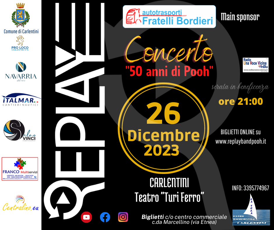 Centralino.eu | Sponsor del concerto solidale dei Replay - Carlentini 26.12.2023